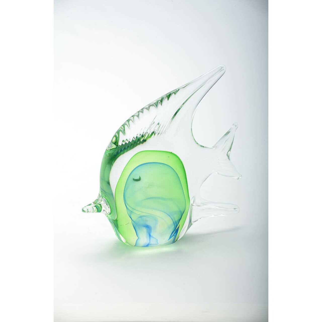 CC Home Furnishings 6" Blue and Green Glass Fish Figurine Tabletop Decoration